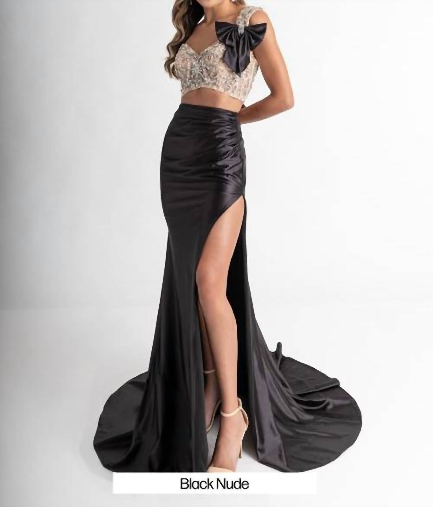 Rachel Allan One Shoulder Two-tone Gown in black nude - women's dress