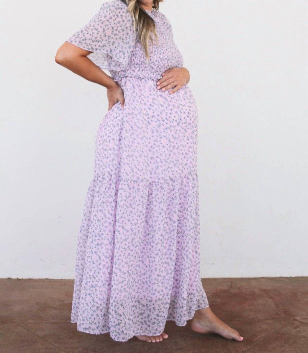 Liv Maternity - Smocked Floral Chiffon Dress