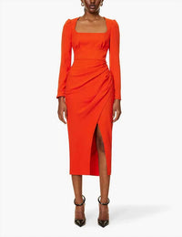Self-Portrait - Women's Crepe Ruched Midi Dress