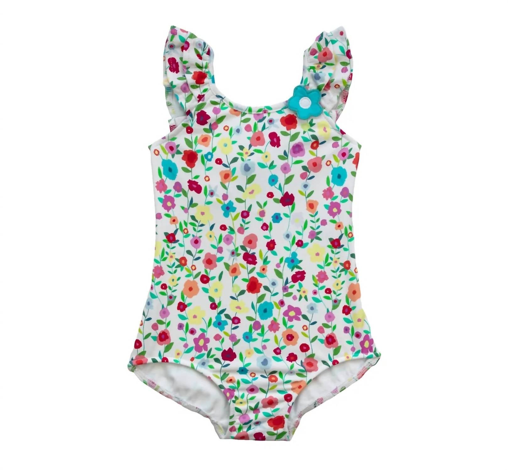 Florence Eiseman Girl's Floral Ruffle Swimsuit in white multi - kids' item