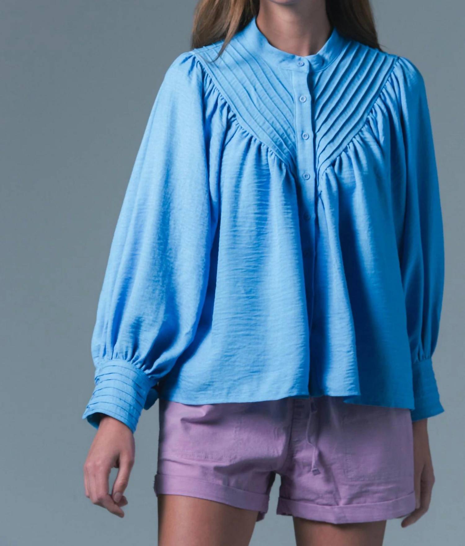 THE SHIRT The Shiv Ruffled Shirt in cornflower blue - women's blouse