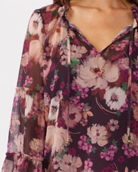 LOVESTITCH Bell Sleeve V-split Neck Blouse in plum - women's blouse - detail view