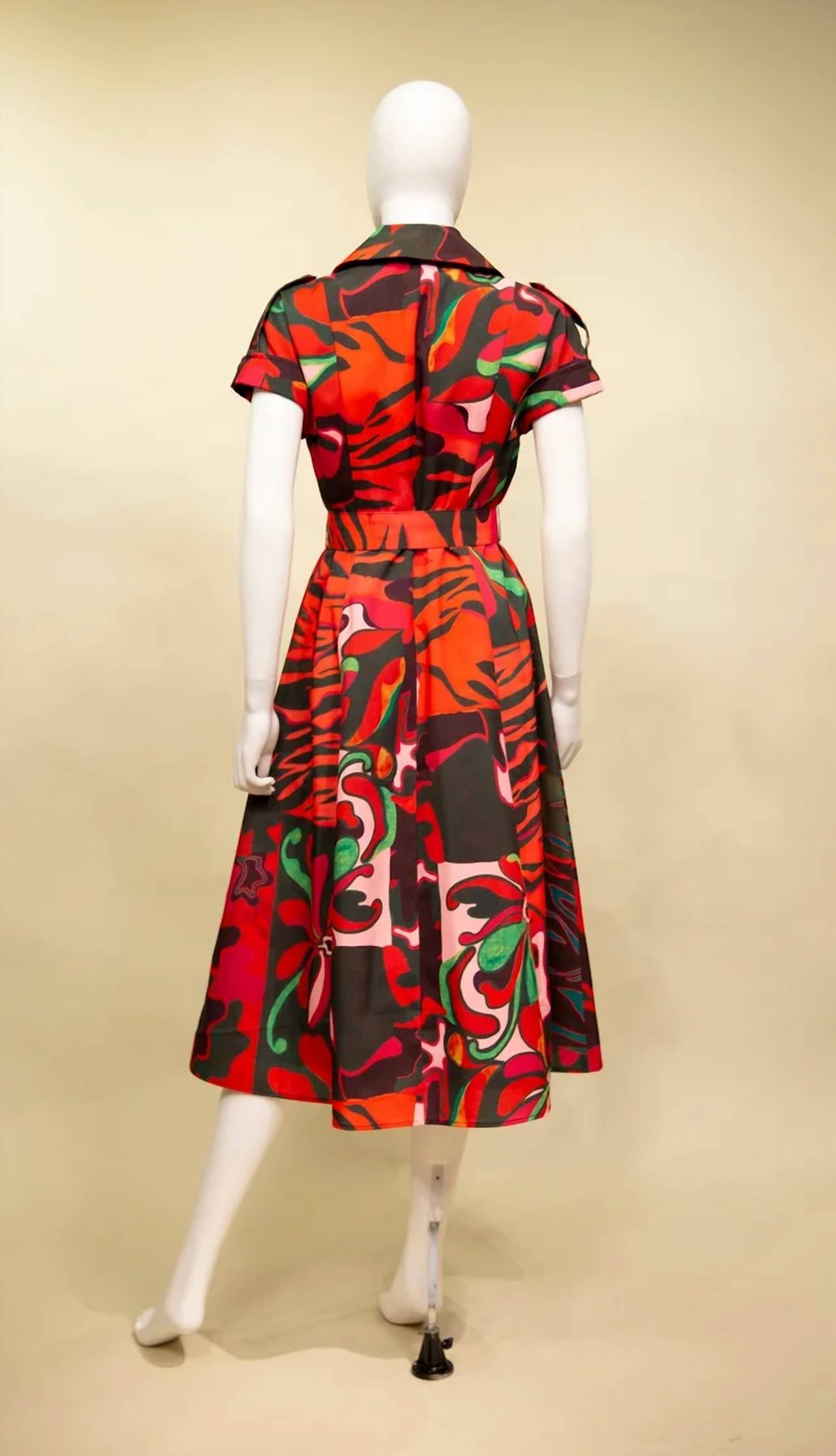 Samuel Dong - Print Short Sleeve A-line Double Breast Trench Dress
