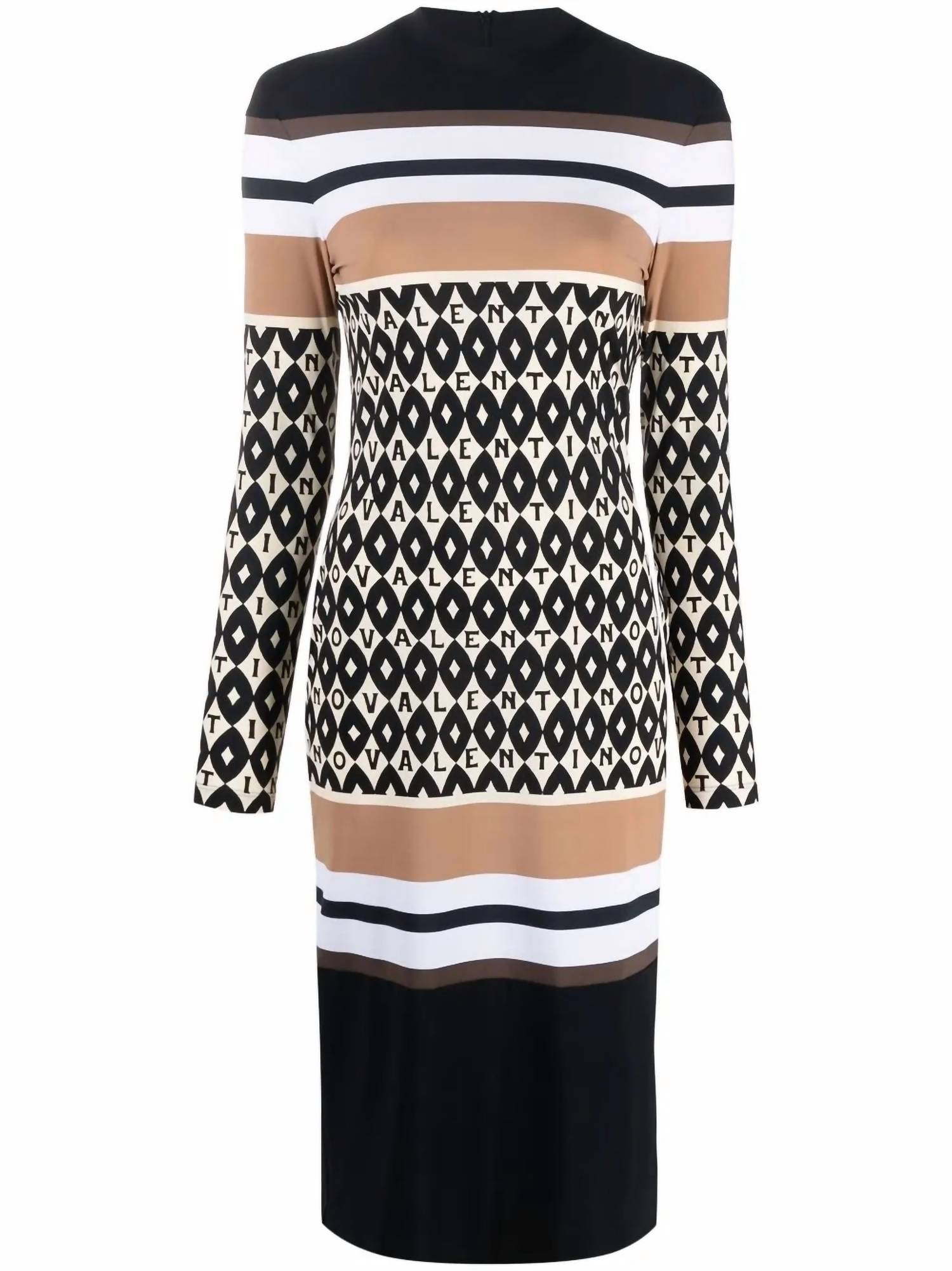 Valentino - Logo-pattern Striped Dress