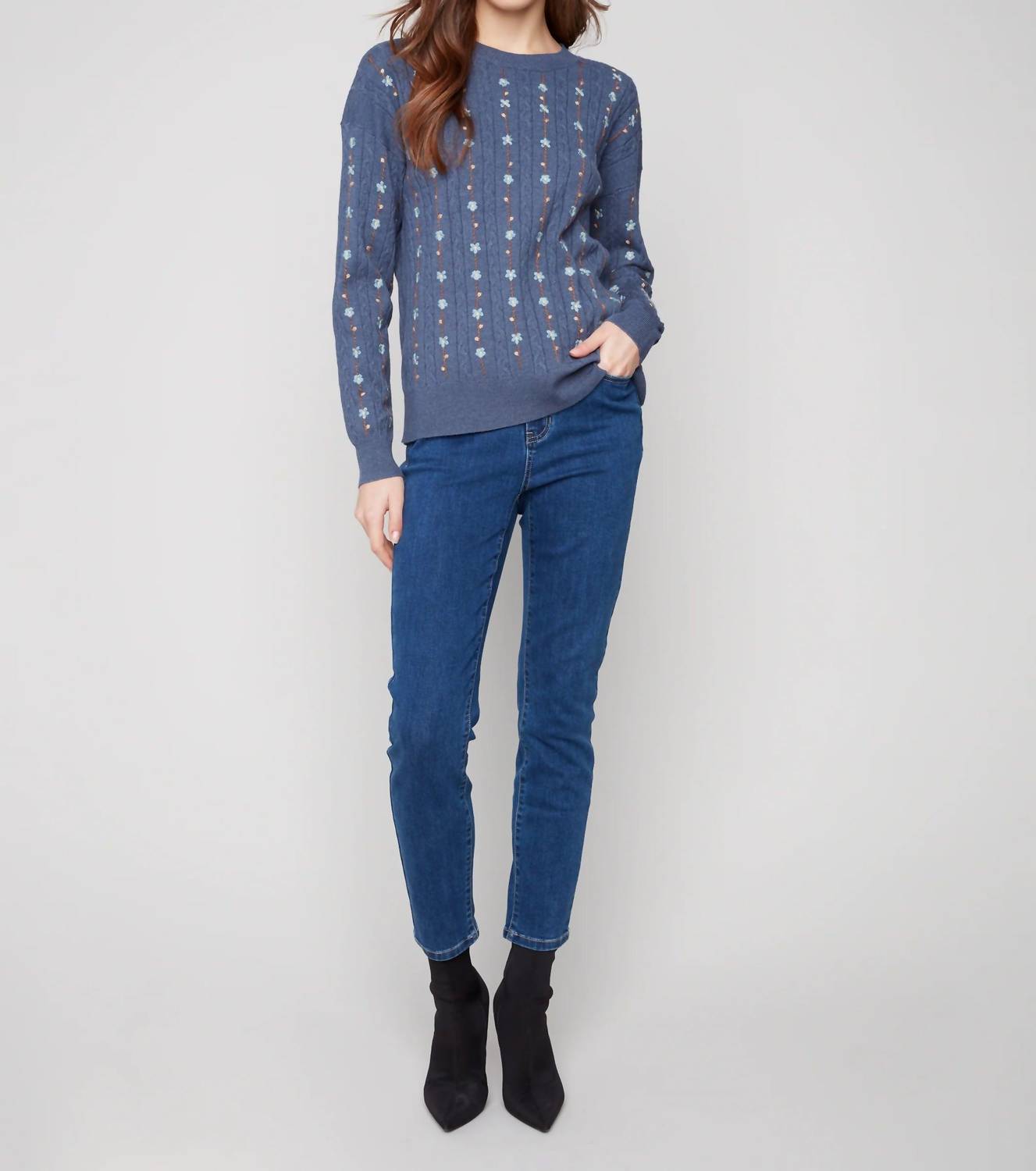 Charlie B - Floral Embroidery Knit Sweater