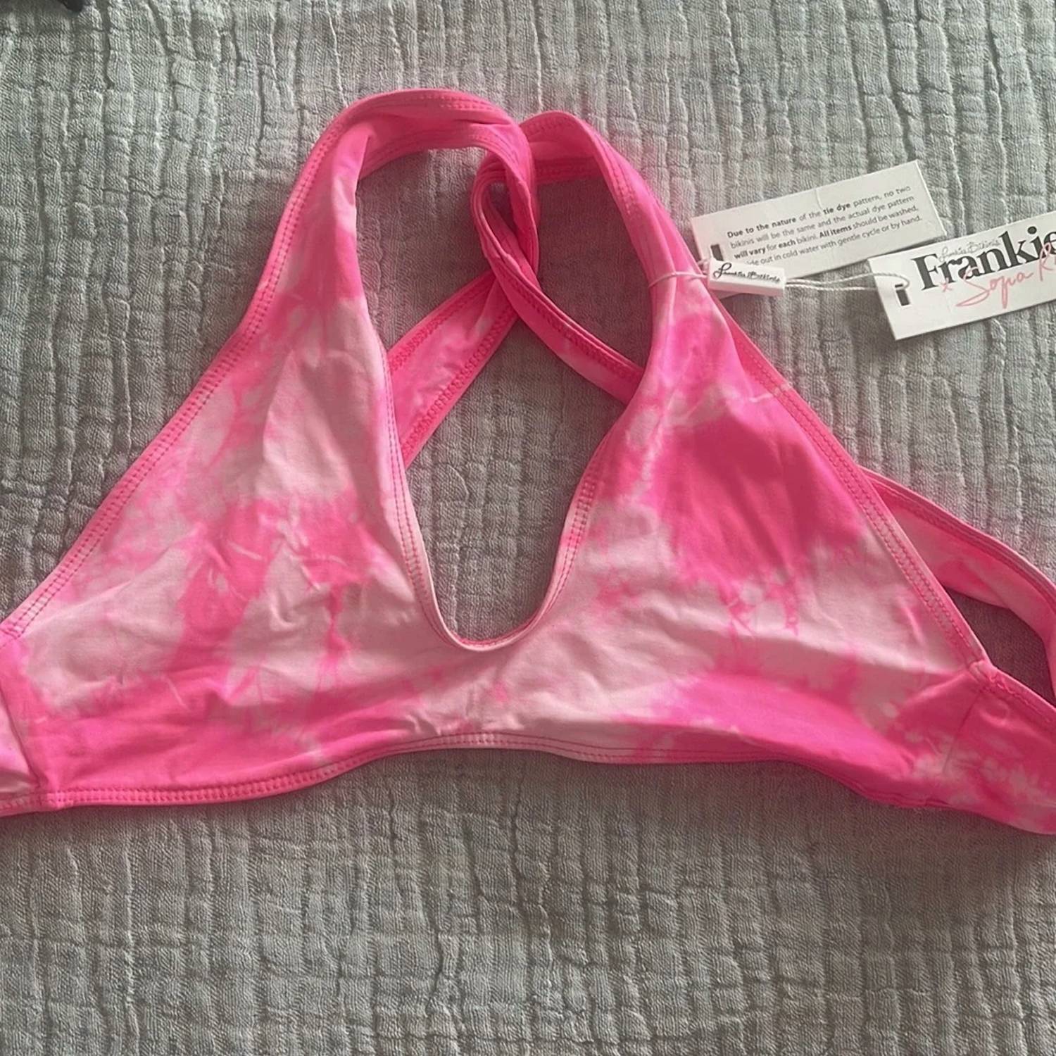 Frankies Bikinis Sunny Top in pink tie dye - women's swimwear - detail view