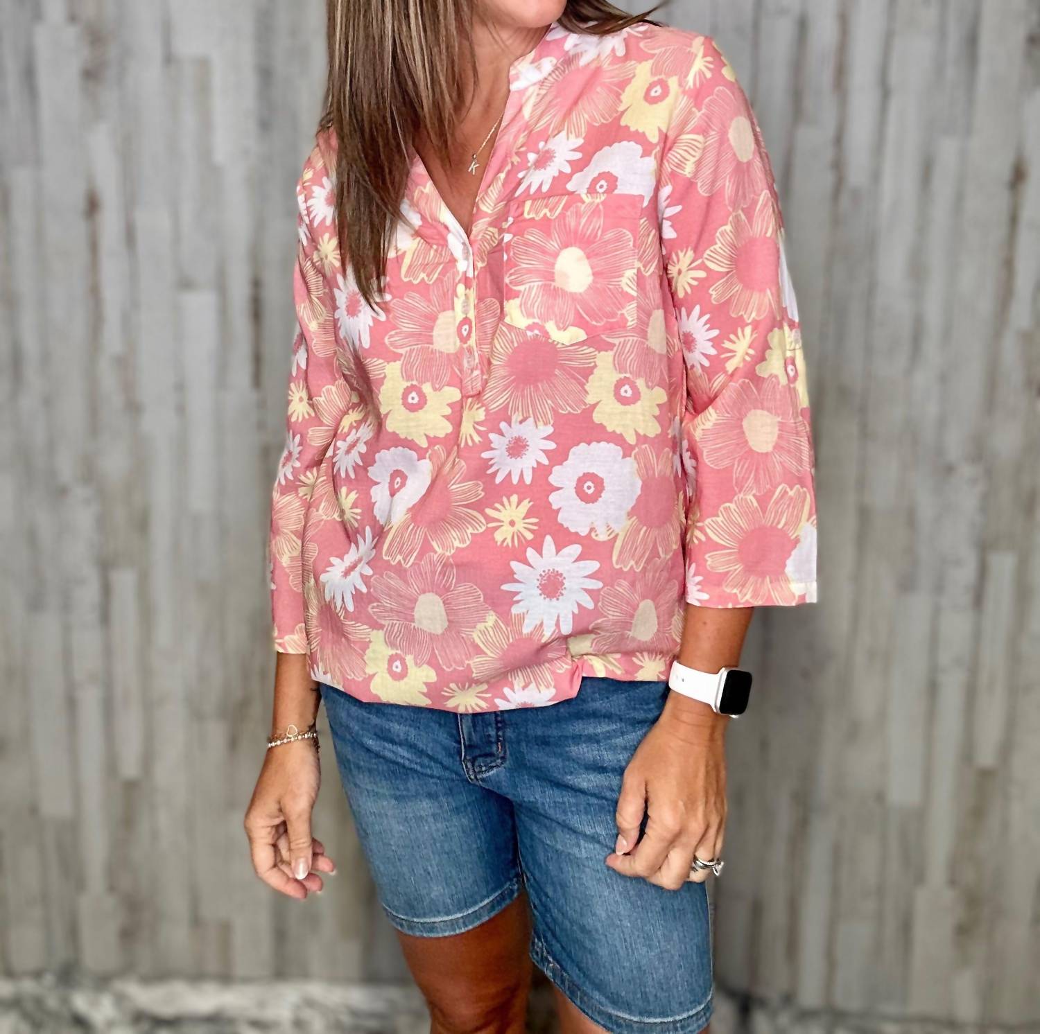 CHARLIE B Floral Cosmos Blouse in pink - women's blouse - alternate view