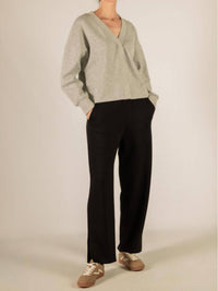P.CILL Wide Leg Pants With Bottom Slits in black - women's pants