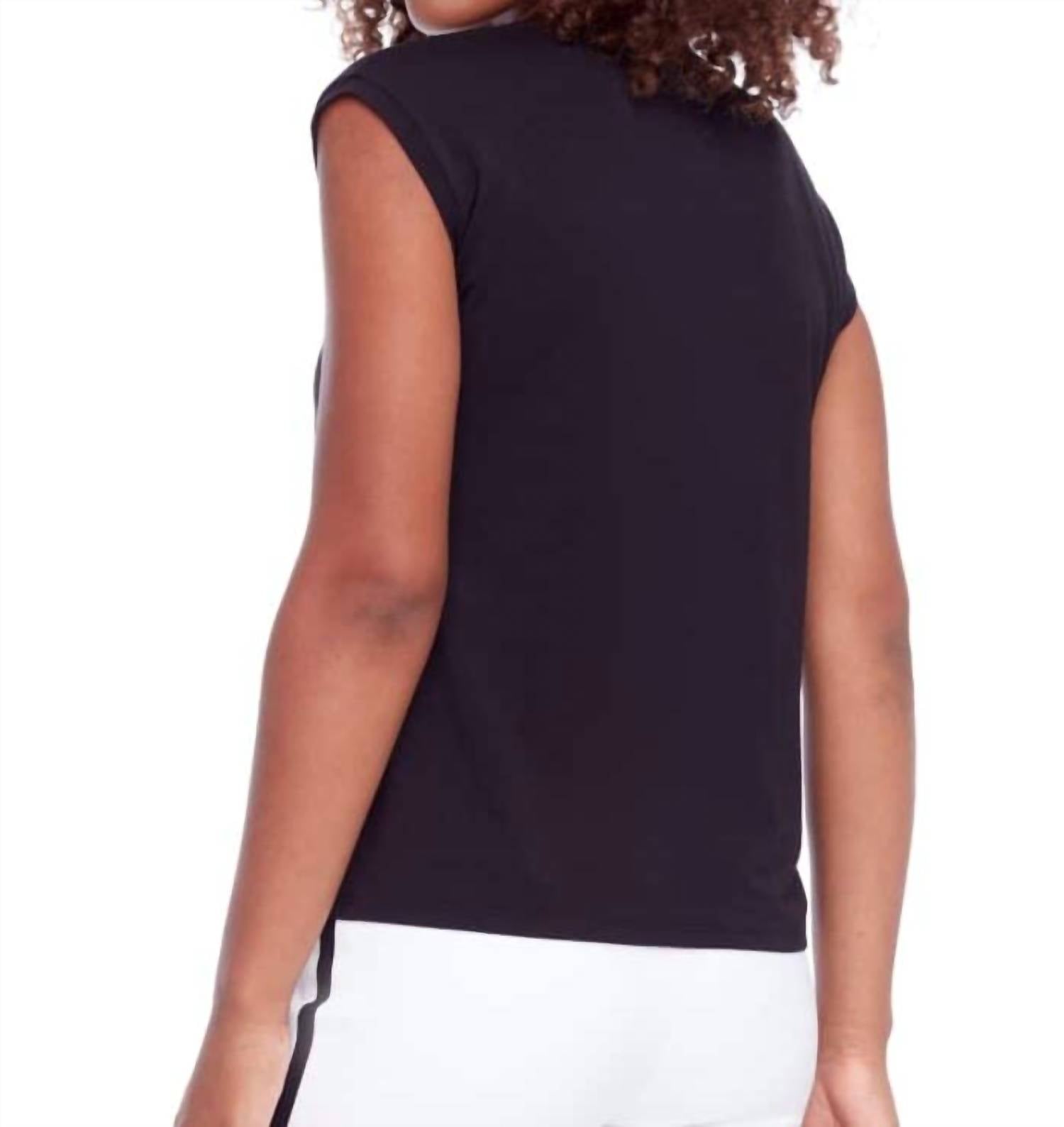 I Love Tyler Madison Cap Sleeve Top With String in black - women's shirt - detail view