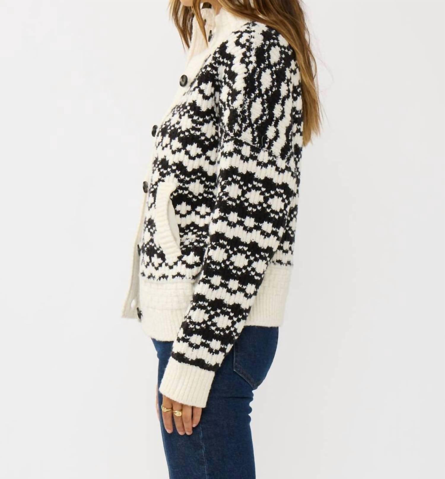 Lovestitch - Geo Pattern Button Down Sweater Jacket