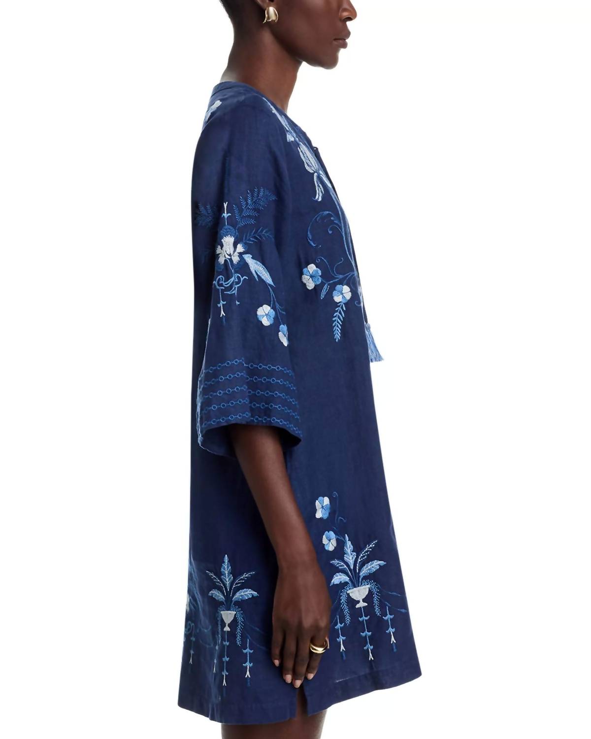 Johnny Was PAULINNA TIE FRONT KIMONO DRESS in blue night - women's dress