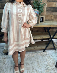 Sew In Love - Like Love Stripe Linen 3/4 Sleeve Dress