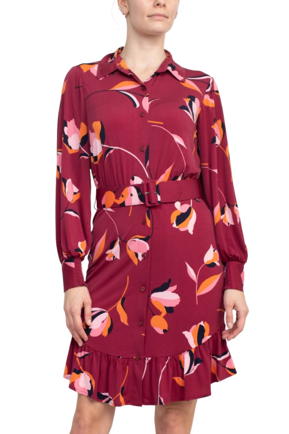 London Times - Collared Button Down Elastic Cuff Ity Dress