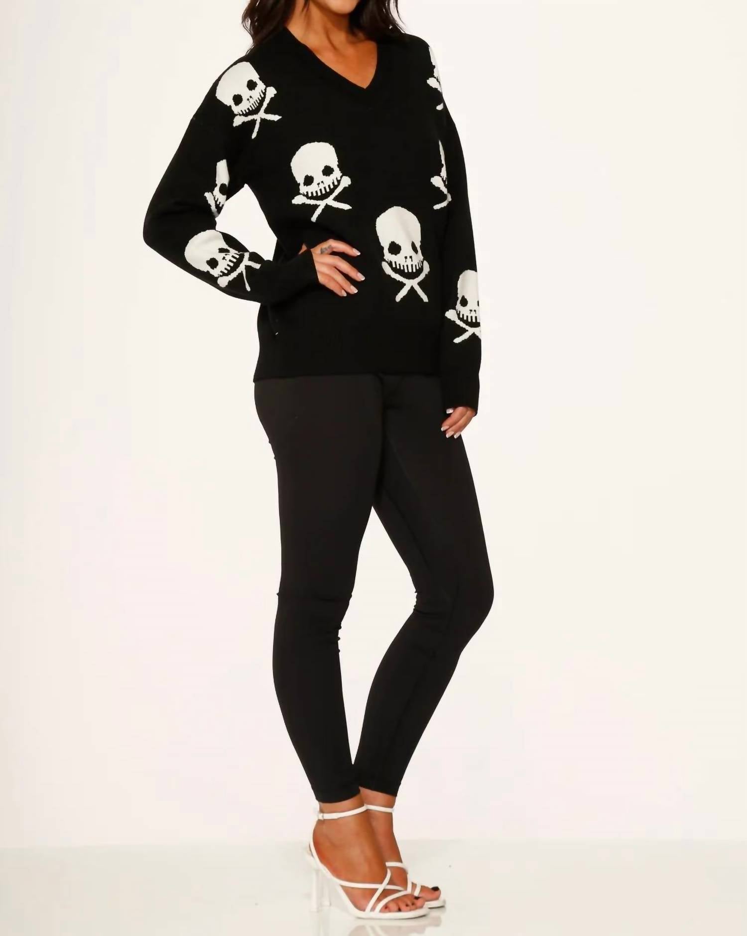 Orchid Bloom - Skulls V-neck Sweater