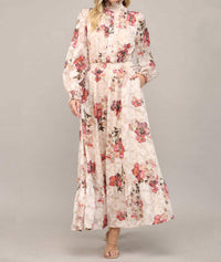 Fate Floral Metallic Ruffle Maxi Dress in cream and gold - women's dress
