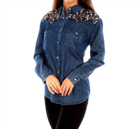 Scully - Denim Blouse With Jacquard Back