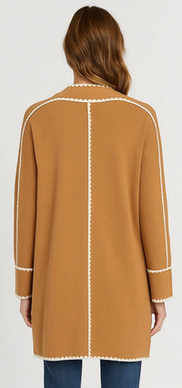 THML Long sleeve mid cardigan in tan - women's cardigan - detail view