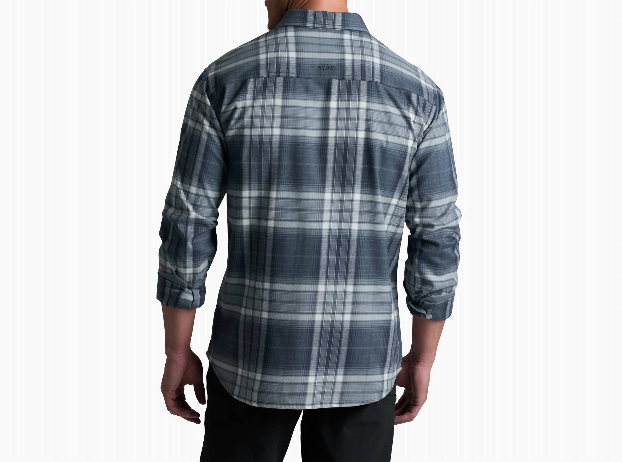 KUHL Fugitive Flannel Long Sleeve Shirt in steel blue - men's shirt - detail view