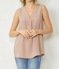 entro Sleeveless V-neck Top in latte - women's blouse