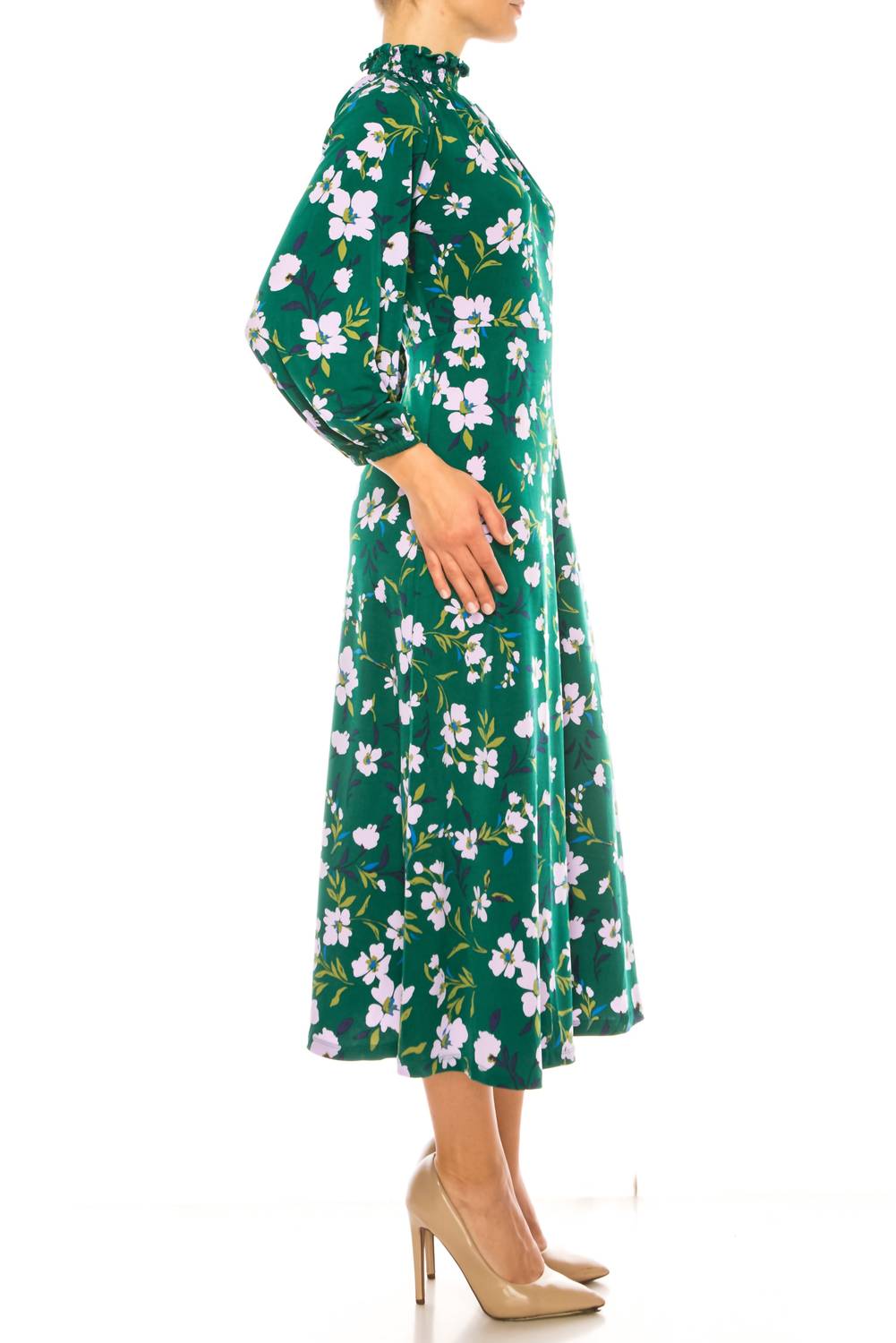 Maggy London - Floral Mock Neck Midi Dress