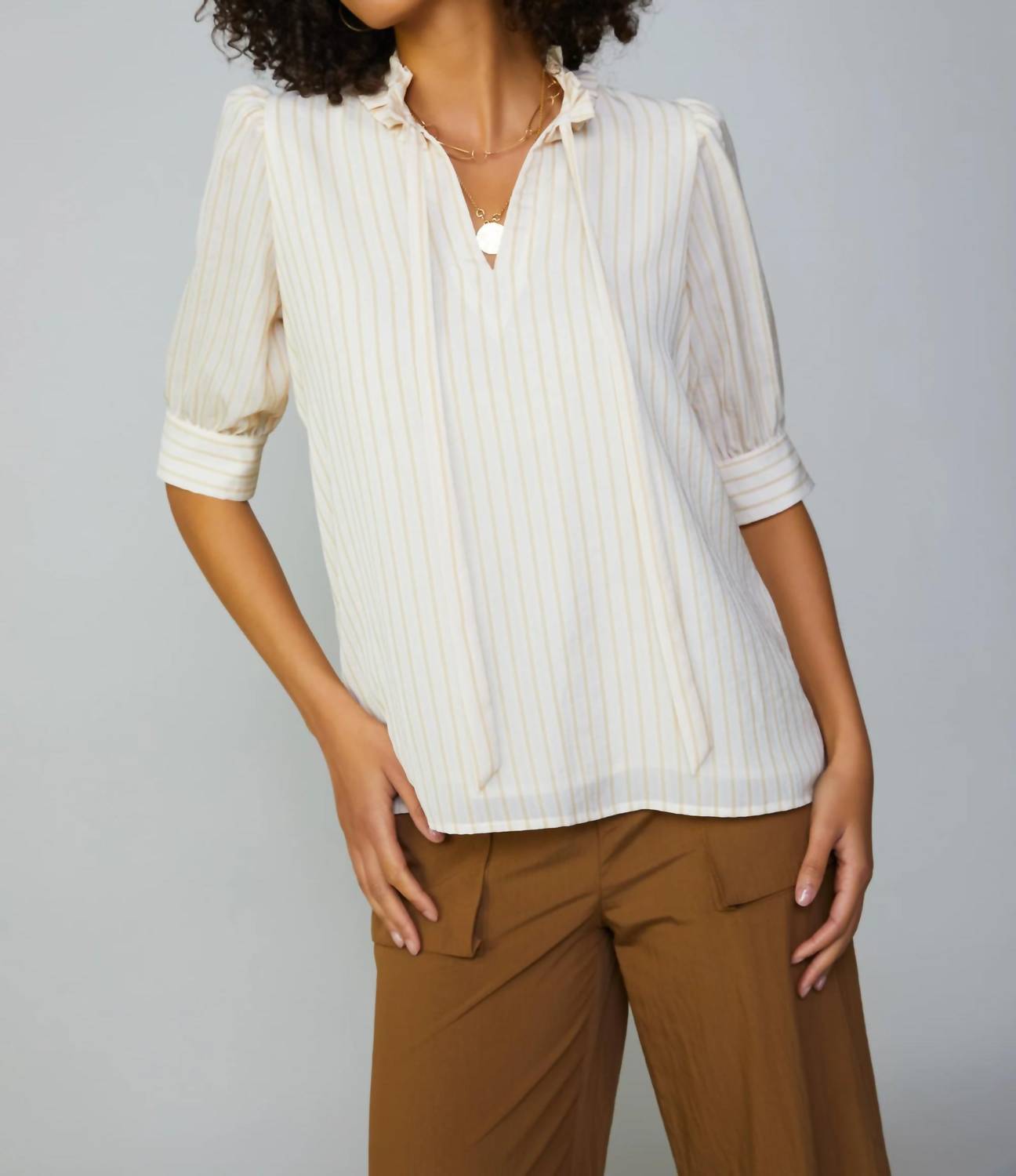 Current Air - Striped Structured Sleeve Blouse