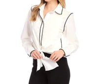 Karen Kane - Ottilie Edge Stitch Tie Front Top