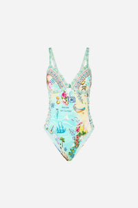 Camilla - Knot Front Ruched Panelled Triangle One Piece