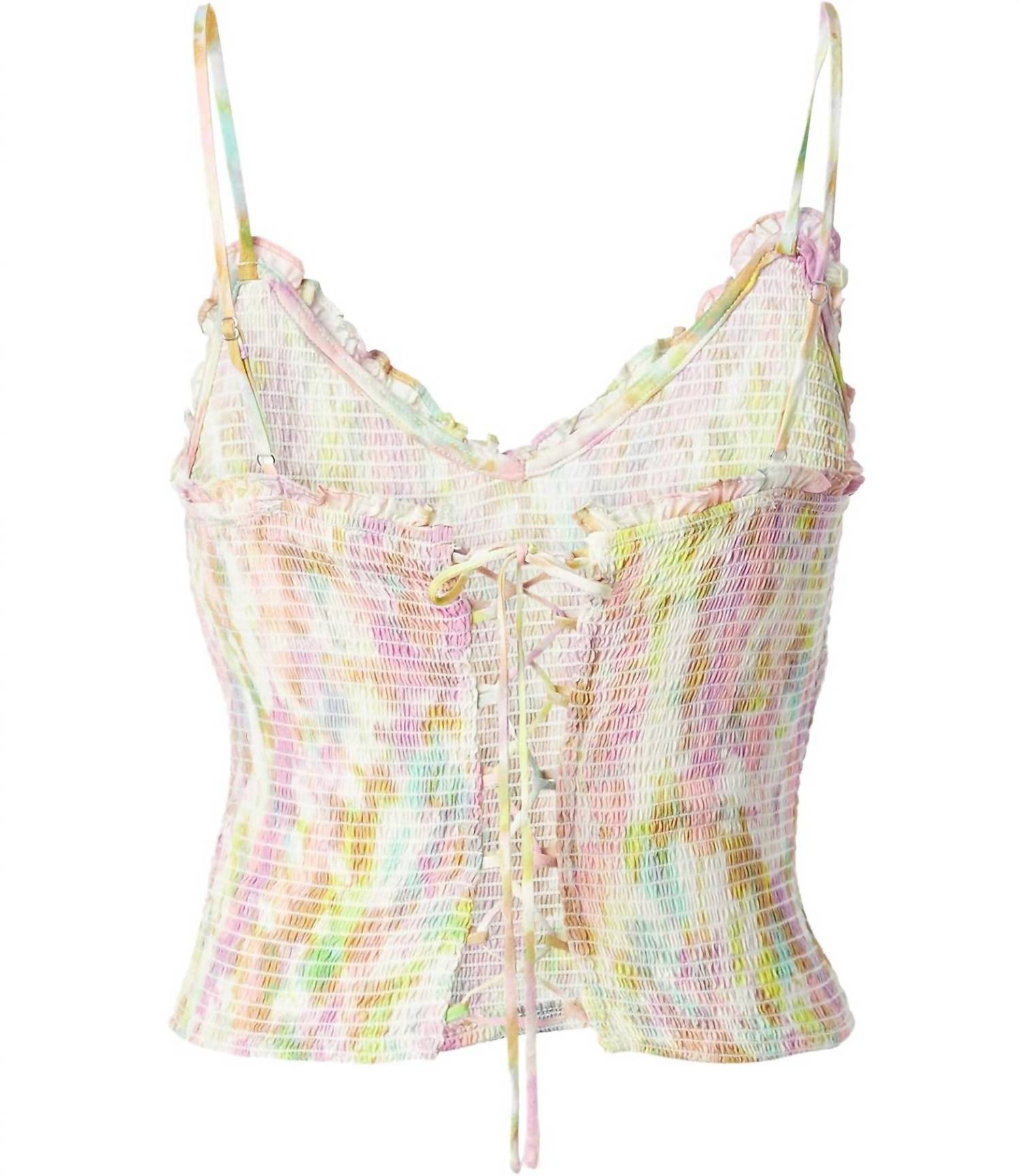 ASTR Mika Top in pink yellow tie dye - women's shirt - alternate view
