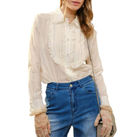 Blue B - Ruffle Pleated Pearl Button Blouse