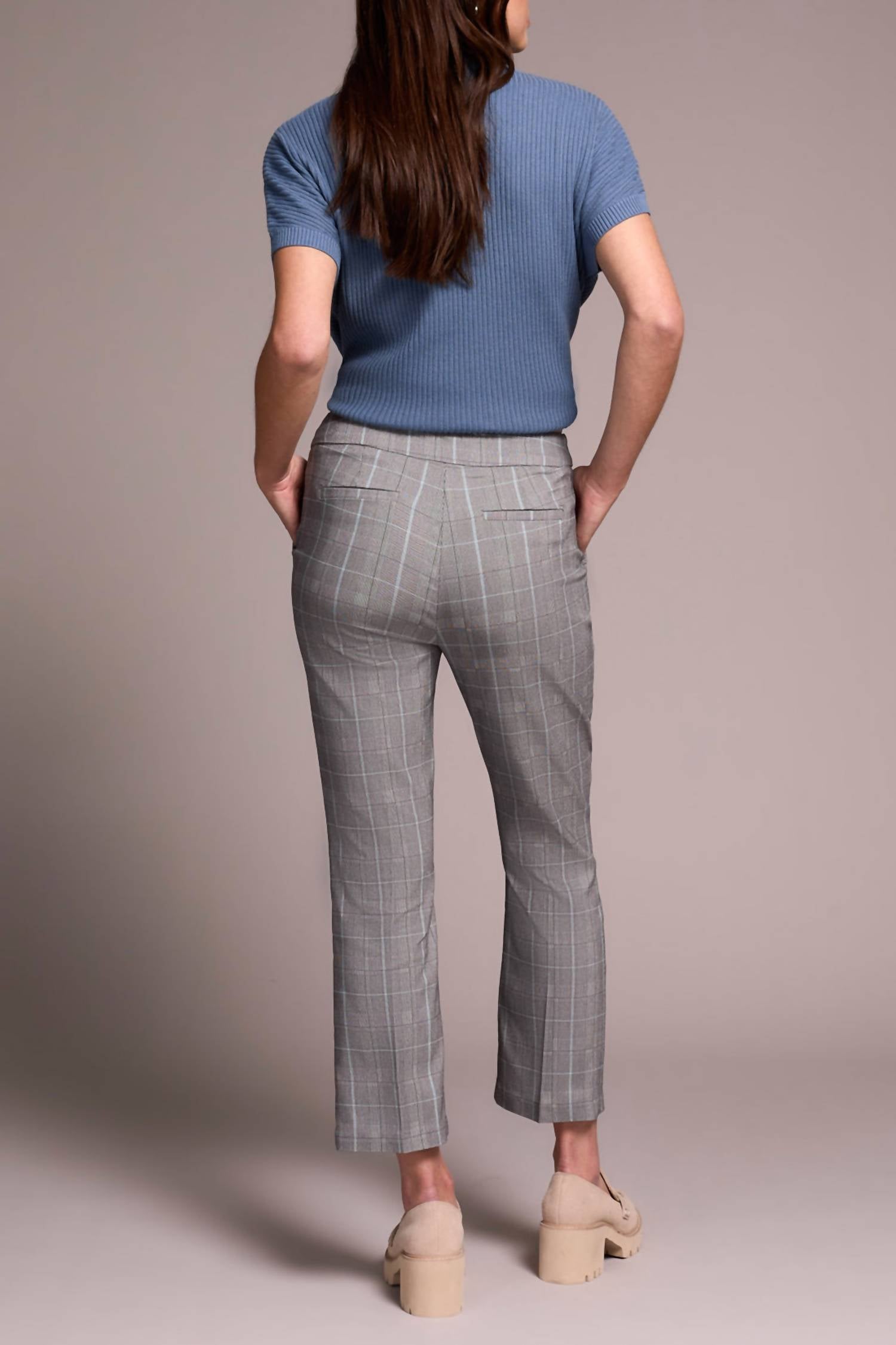 Tribal - Plaid Bengaline Stretch Pull-on Kickflare Pants