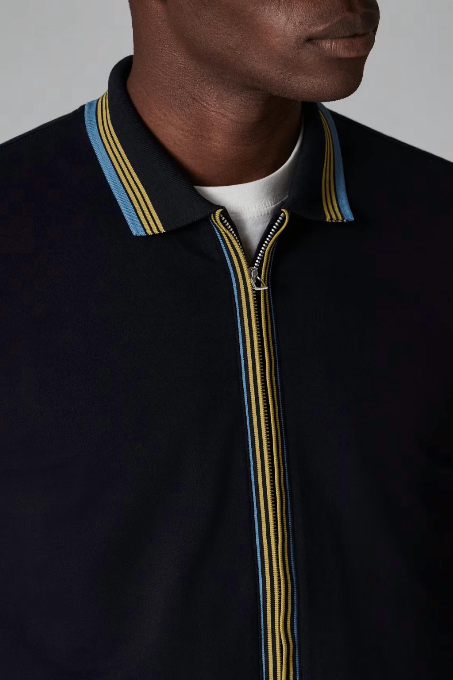Paul Smith - Contrast Tipping Full-zip Long-sleeve Polo Shirt