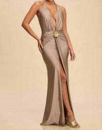 LUXXEL Isabella Dress in taupe - women's dress