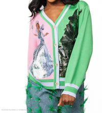 QUEEN OF SPARKLES Licensed Colorblock Glinda & Elphaba Button Up Cardigan in pink green - women's sweater