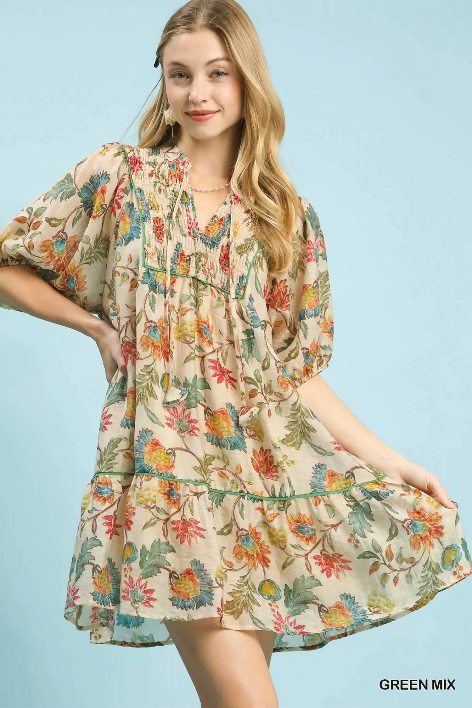 Umgee - Floral Tiered Babydoll Dress