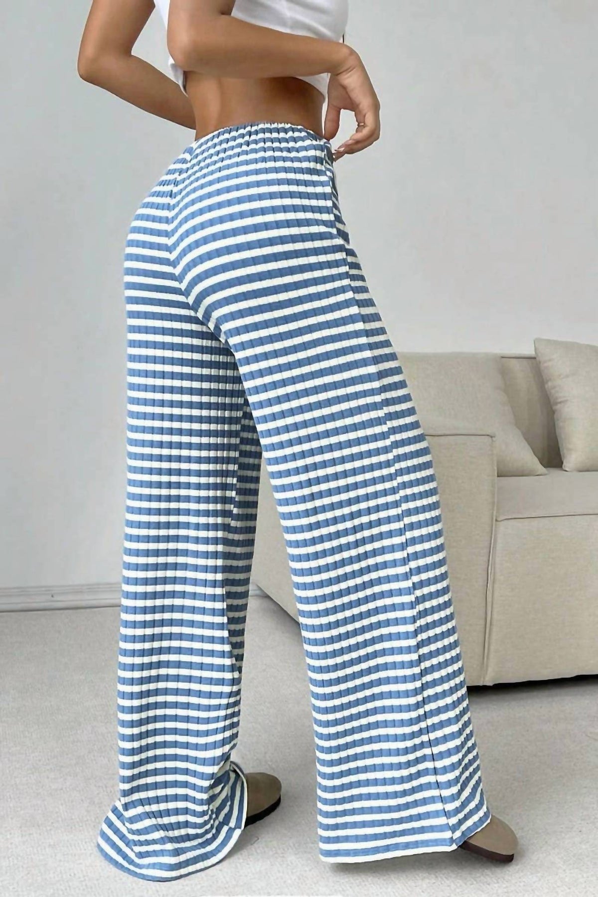 Ninexis - Summer Striped Wide Leg Drawstring Pants