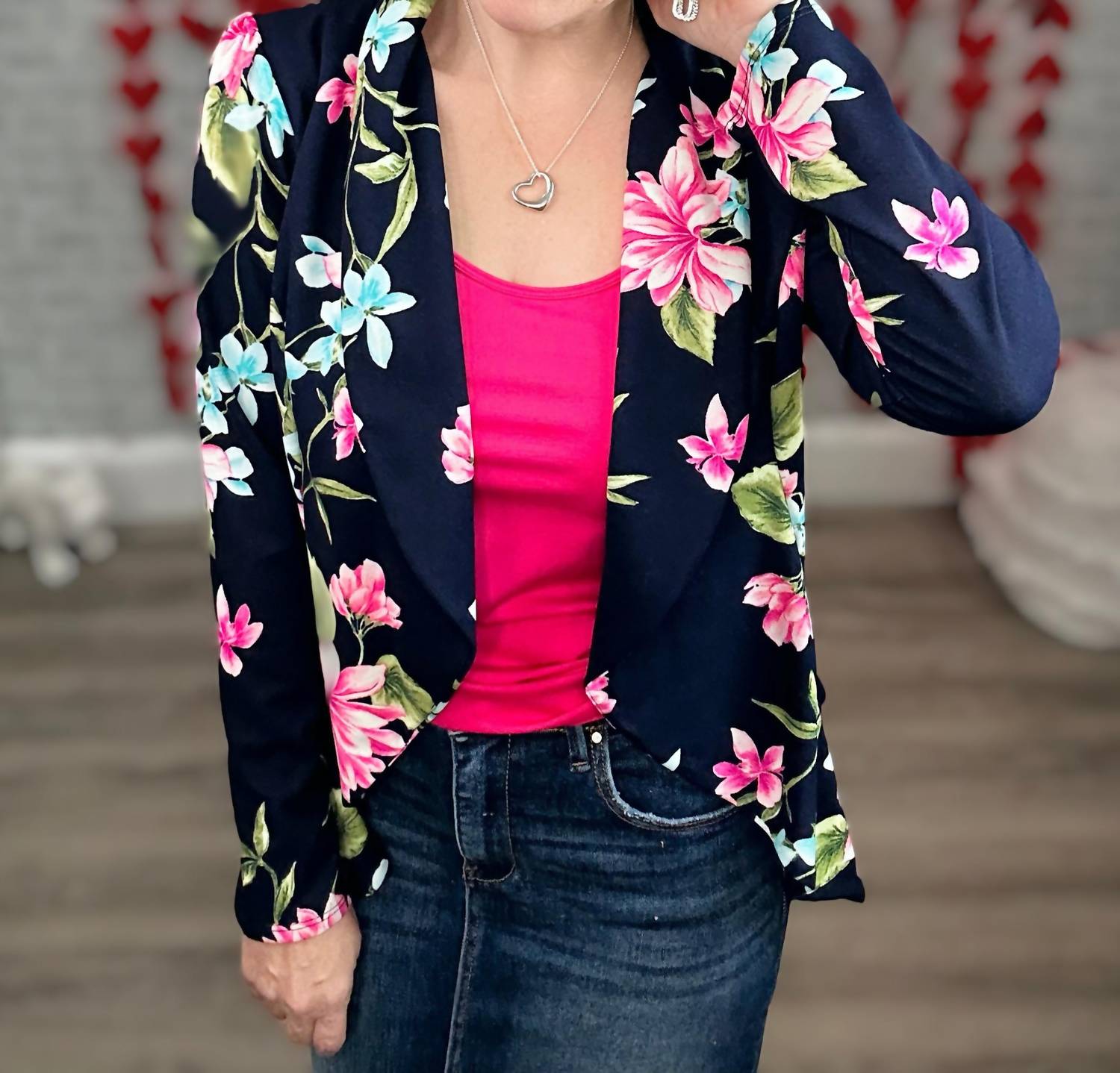 Heimish Usa - Stretchy Floral Figure Flattering Blazer