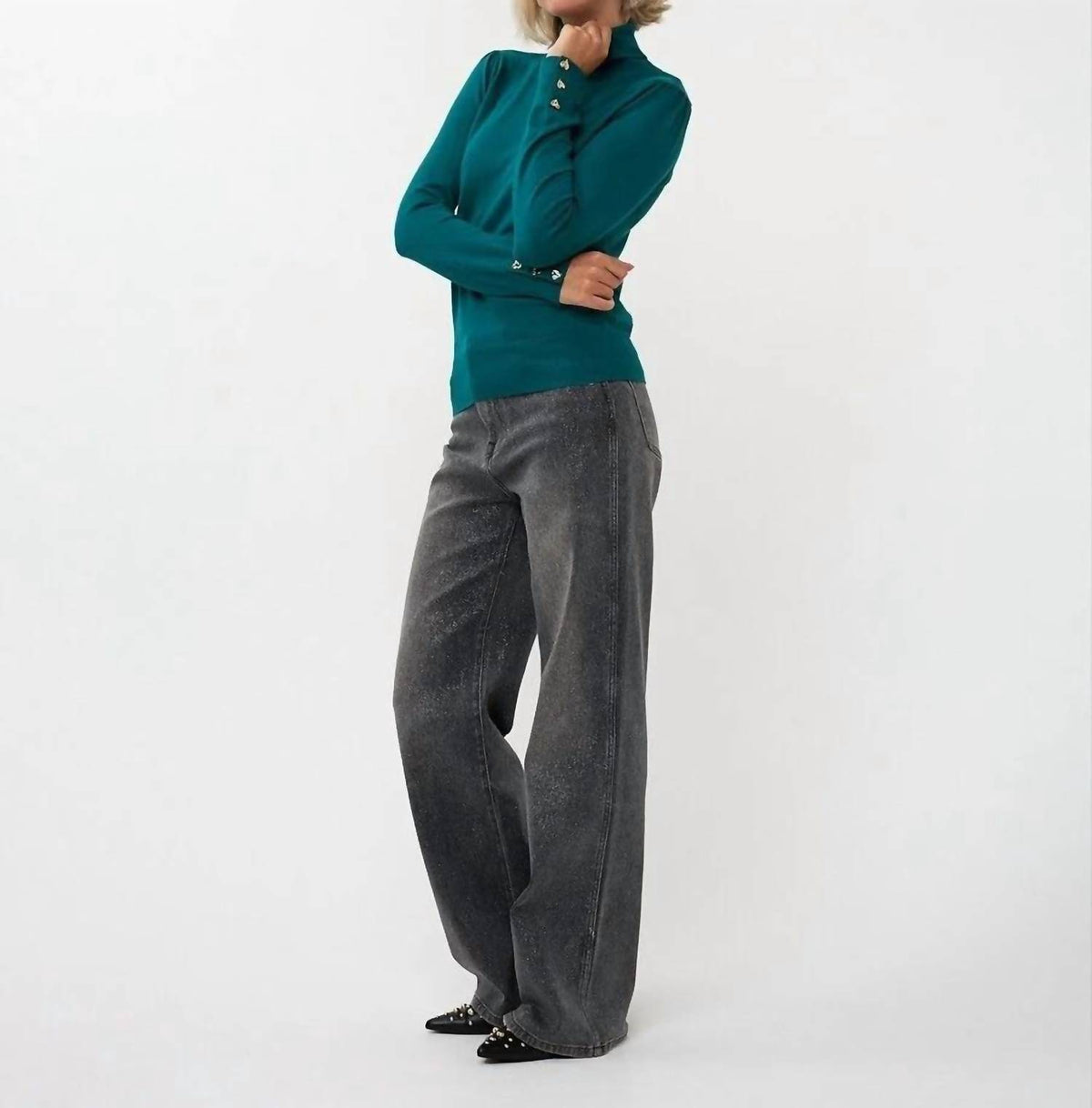 Esqualo - Billa Basic Knit Buttoned Cuff Turtleneck Sweater