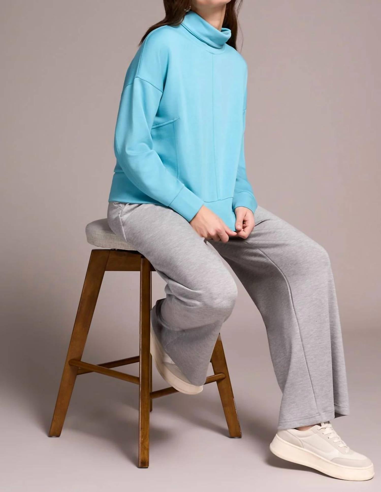 Tribal - Techno Lux Drop Shoulder Funnel Neck Knit Top