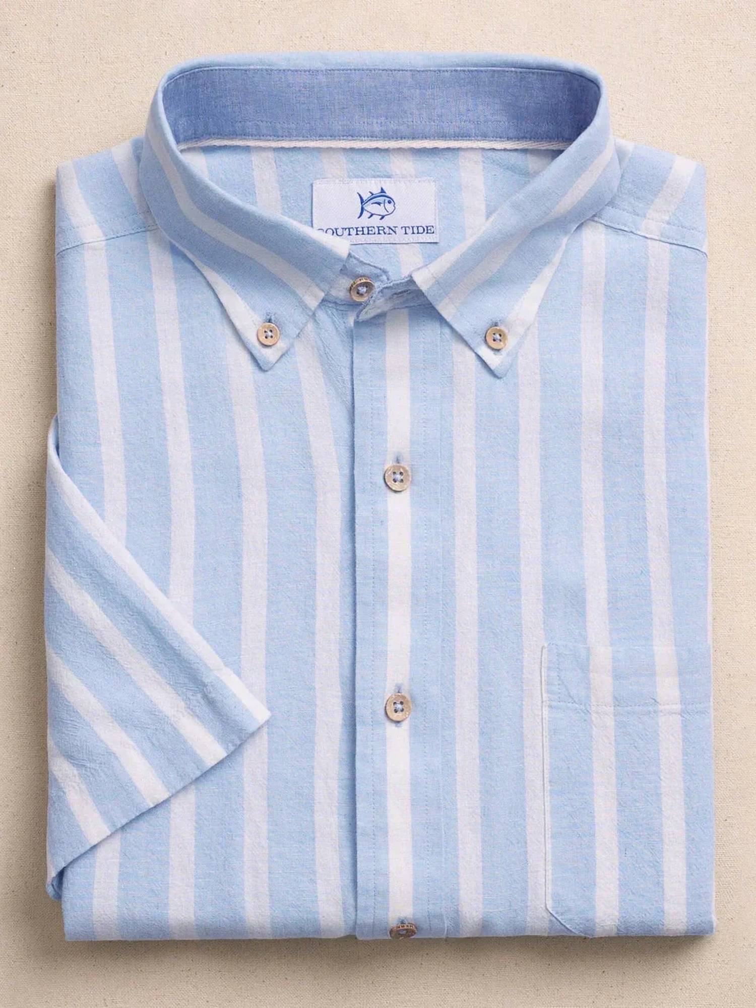 Southern Tide - Seamark Stripe Linen Rayon Short Sleeve Sport Shirt