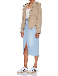 CRESCENT Reese Lightweight Crop Trench Throw Jacket in beige - women's jacket - alternate view