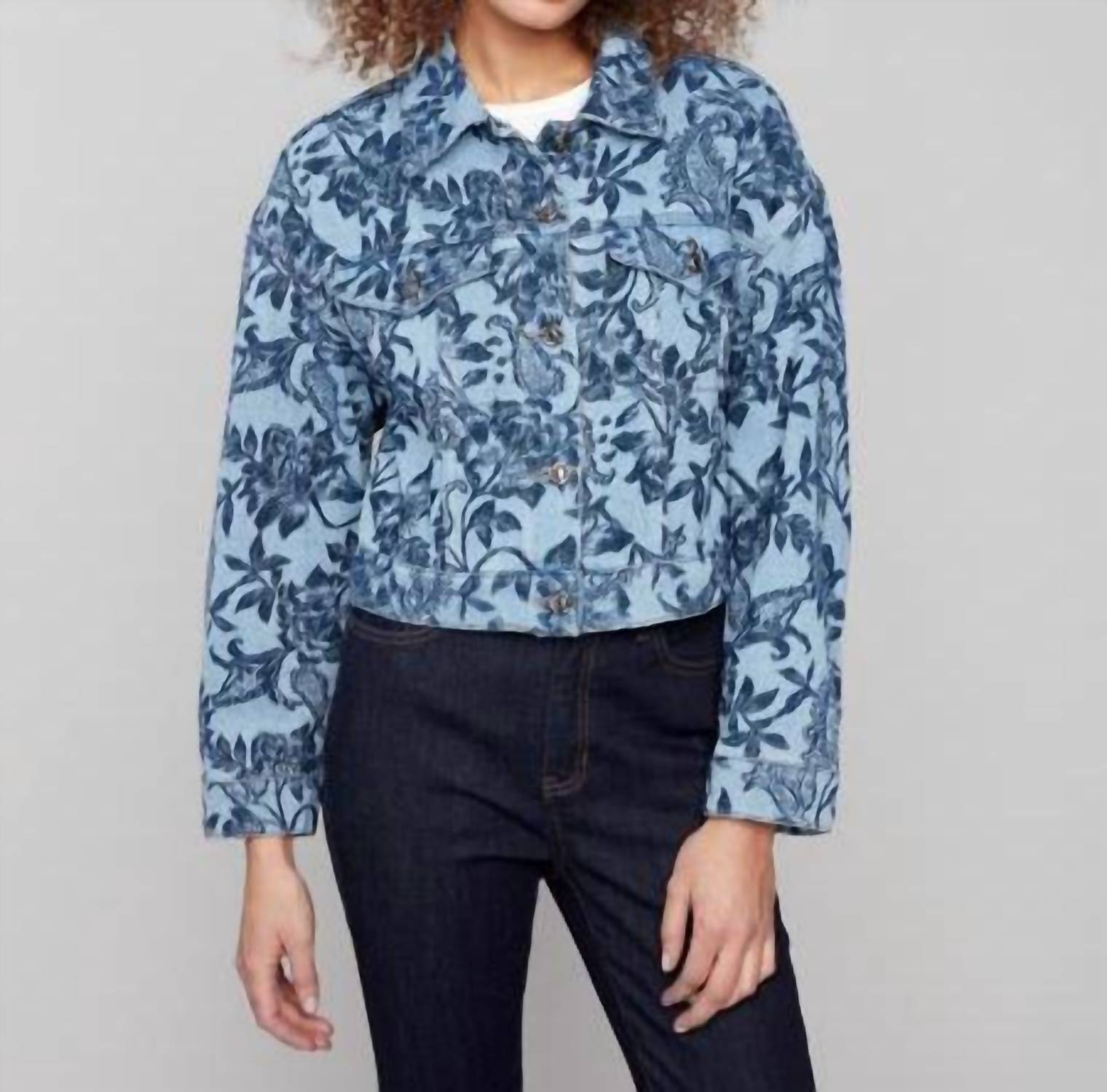 Charlie B - Cropped Jacquard Denim Jacket