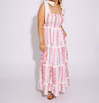 Peach Love - Sunny Strolls Floral Smocked Tiered Maxi Dress