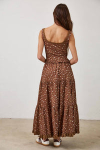 Creamon Floral Lace Trim Front Tie Top & Skirt Set in choco - women's skirt - view 4