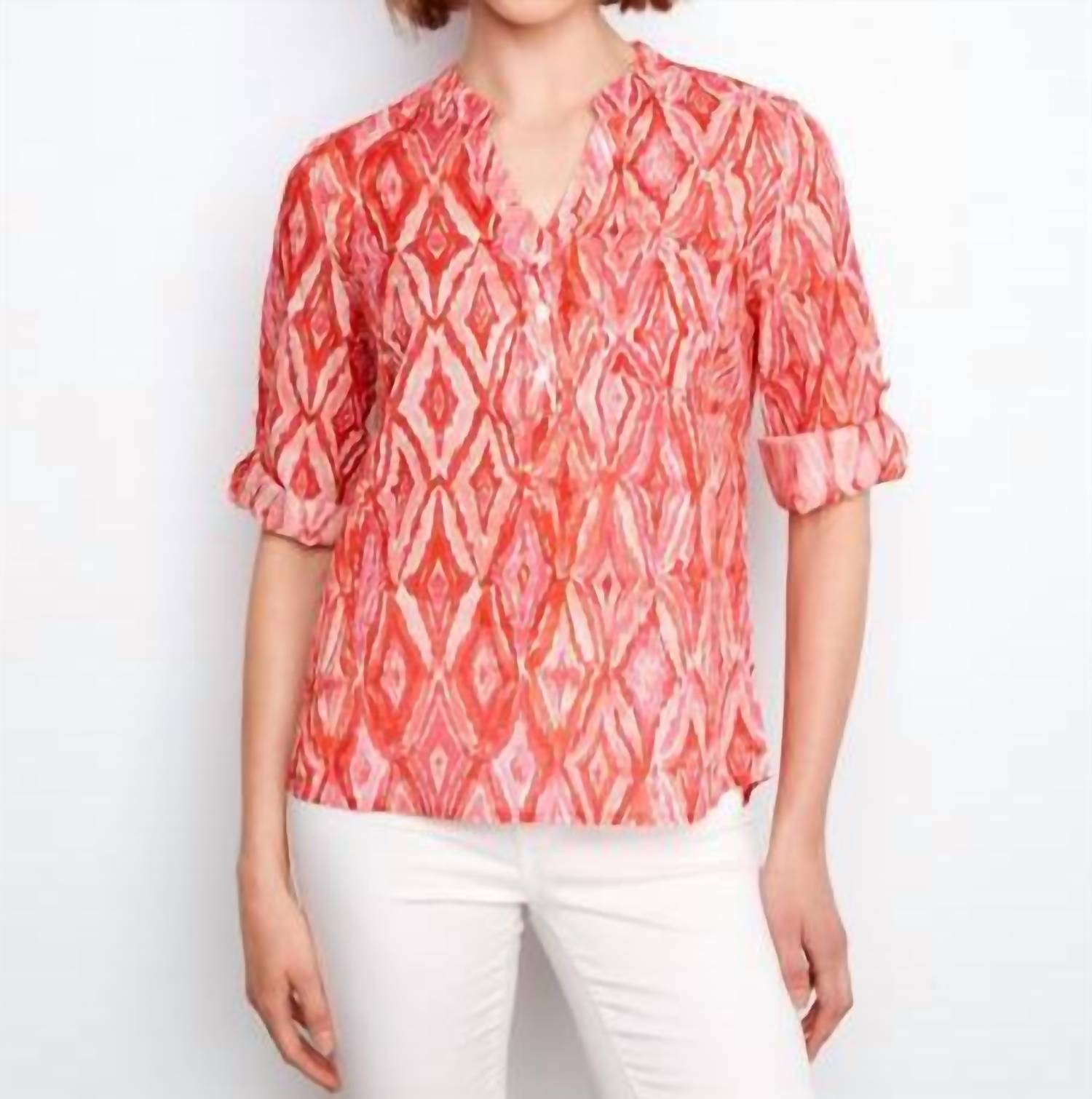 Charlie B - Printed Roll Up Sleeve Blouse