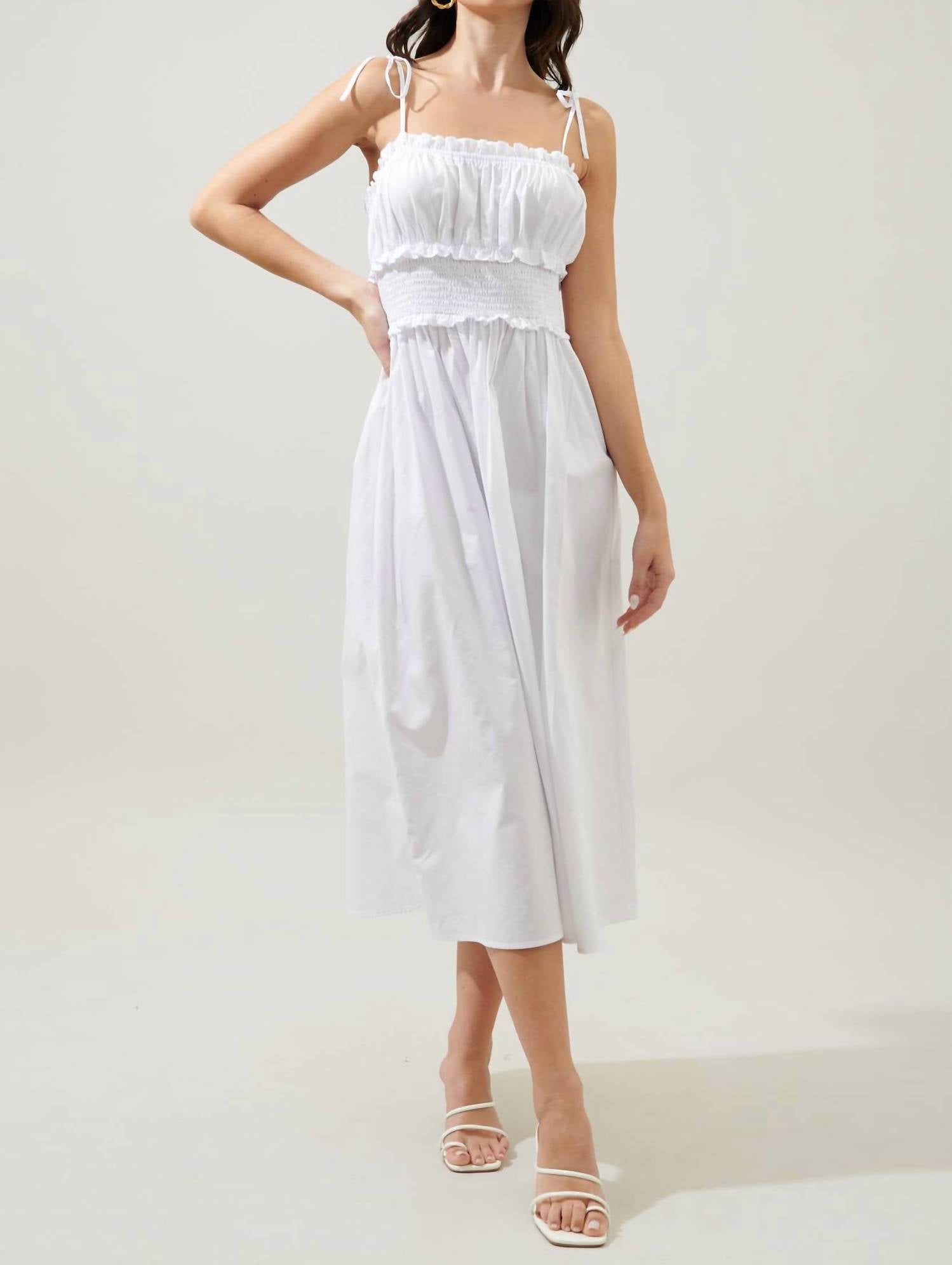 Sugarlips - Orion Smocked Waist Tie Strap Poplin Midi Dress