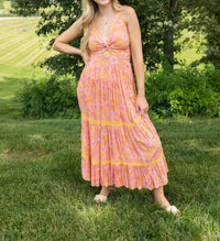 ANGIE Golden Glow Cutout Maxi Dress in pink - women's dress