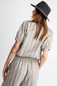 Easel - Kenzie Stripe Cropped Blouse