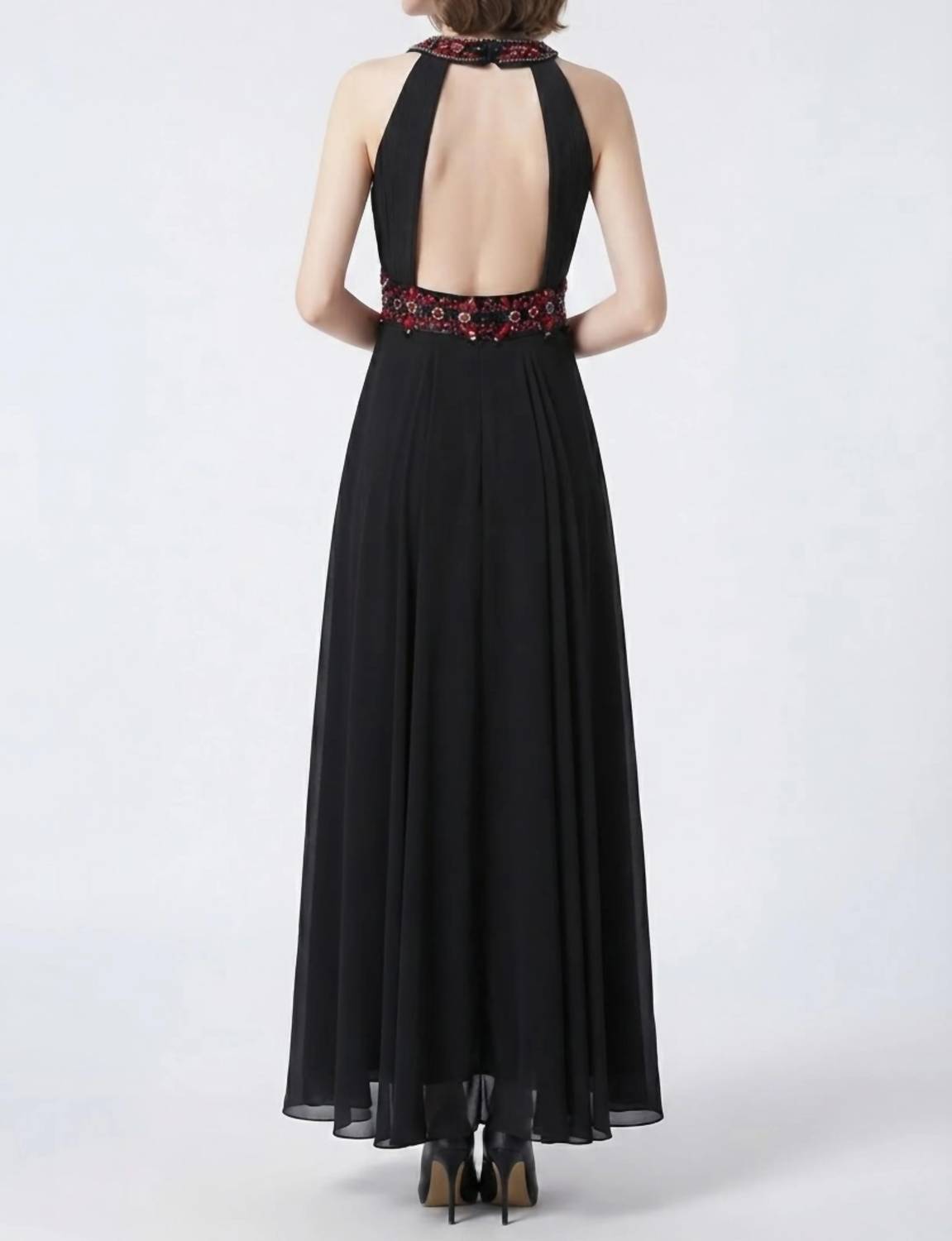 Sue Wong - Women's Halter Beaded Cutout Back Evening Dress