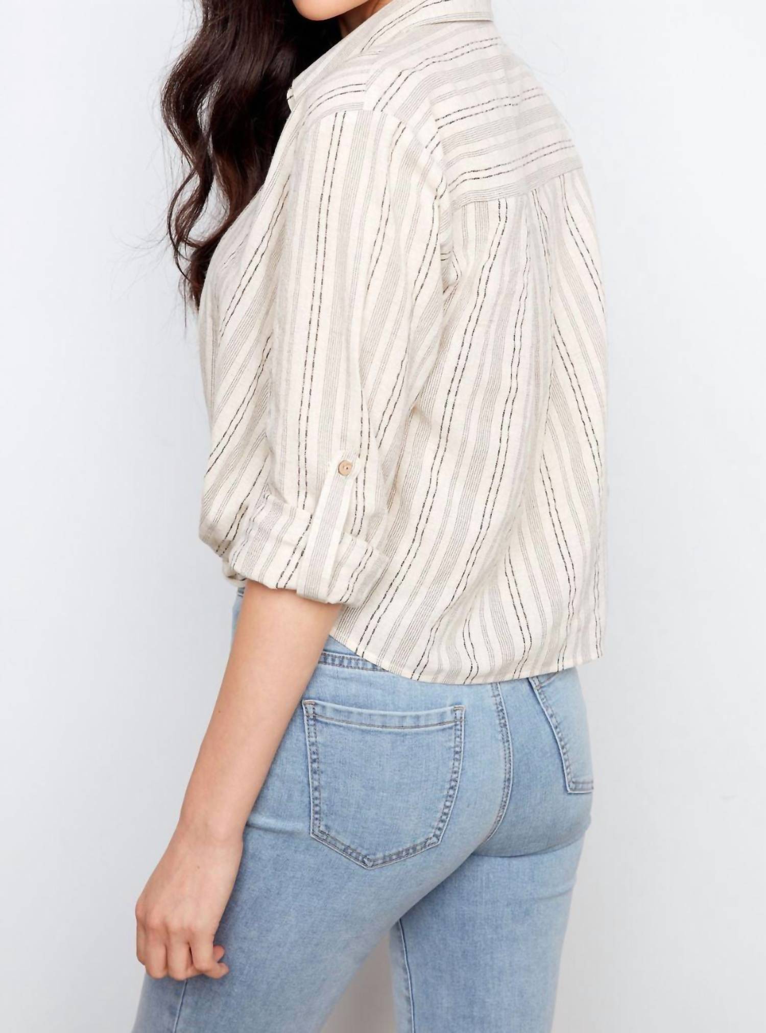 Charlie B - Cotton Linen Blend Front Twist Shirt