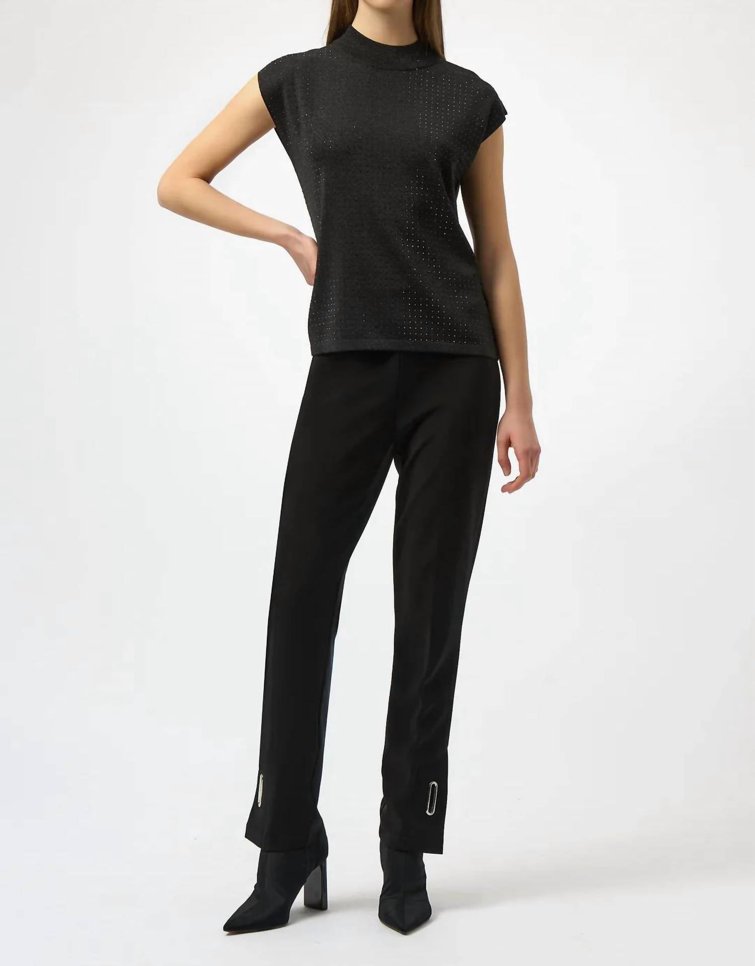Joseph Ribkoff - Mock Neck Embellished Sleeveless Top